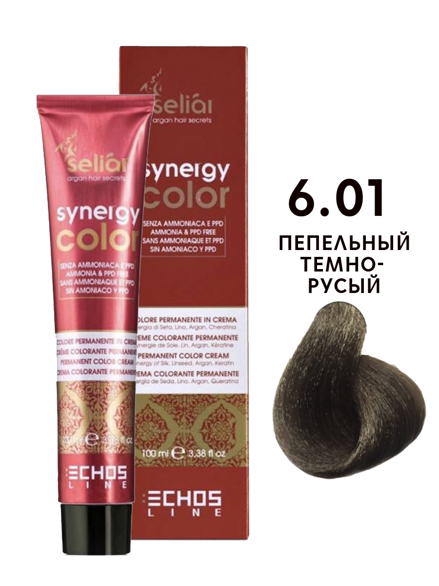 Крем-краска для волос Echos Line Seliar Synergy Color, 6.01 пепельный темно-русый, 100 мл echos line маска для интенсивного питания и увлажнения seliar luxury 1000 0
