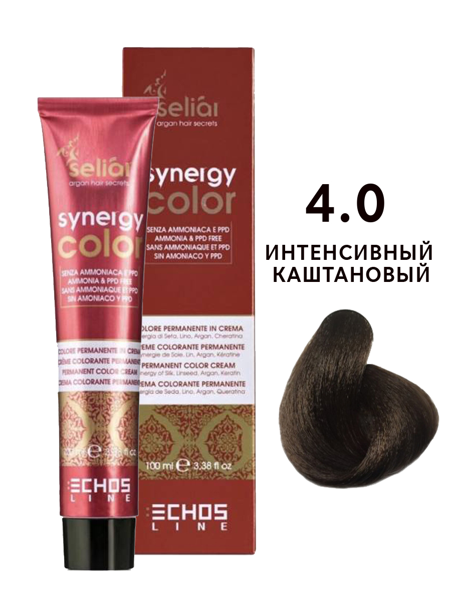 фото Крем-краска для волос echos line seliar synergy color, 4.0 интенсивный каштановый, 100 мл