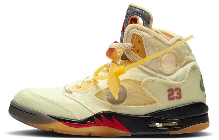 

Кроссовки унисекс Jordan OFF-WHITE x Air Jordan 5 Retro SP Sail желтые 36.5 EU, Желтый, OFF-WHITE x Air Jordan 5 Retro SP Sail