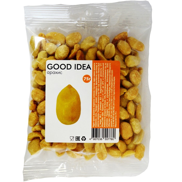 

Арахис Good Idea жареный, солёный, 75 г