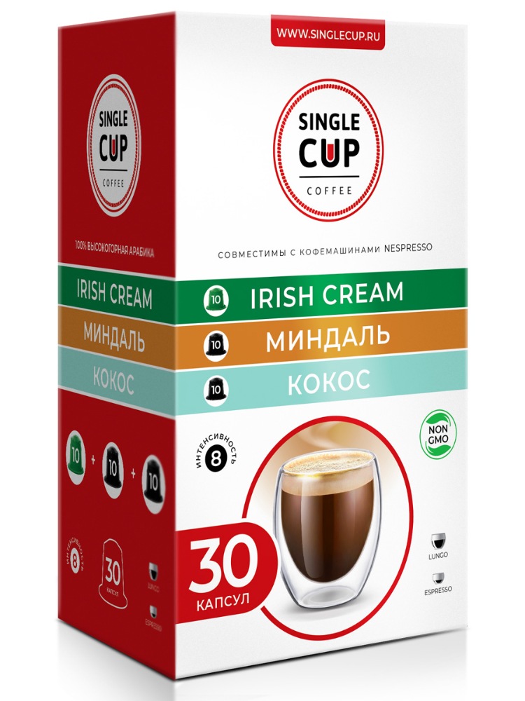 фото Набор кофе в капсулах single cup coffee "ирландский крем, миндаль, кокос", 30 шт.