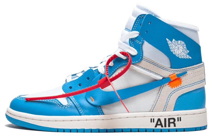 

Кеды унисекс Jordan OFF-WHITE x Air Jordan 1 Retro High OG UNC голубые 38 EU, Голубой, OFF-WHITE x Air Jordan 1 Retro High OG UNC