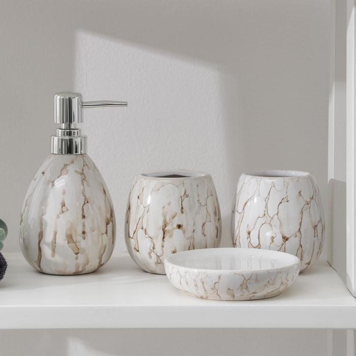 Набор для ванной комнаты Pearl, 4 шт. мыльница, дозатор для мыла 360 мл, 2 стакана