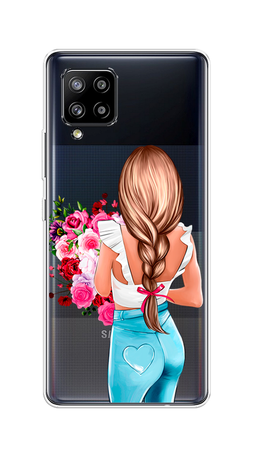 

Чехол на Samsung Galaxy A42 "Девушка с цветами", Коричневый;розовый;голубой, 2101750-6