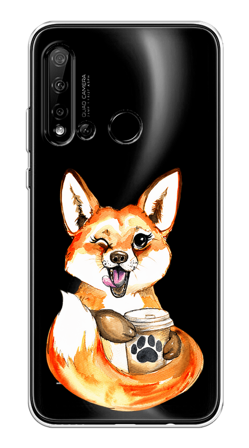 

Чехол на Huawei P20 Lite 2019 "Подмигивающая лиса с кофе", Оранжевый;белый;коричневый, 69750-4