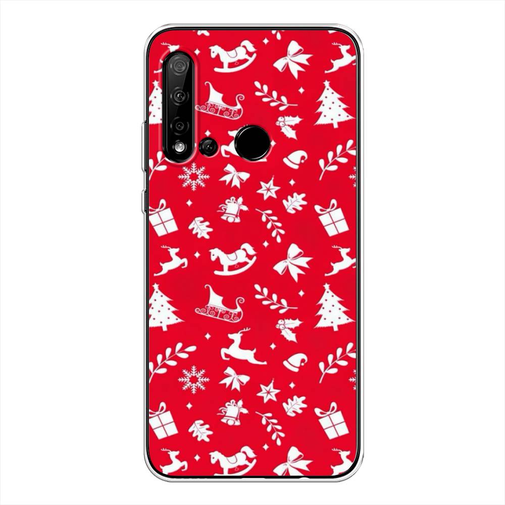 

Чехол на Huawei P20 Lite 2019 "Красный новогодний фон", Красный;белый, 69750-5