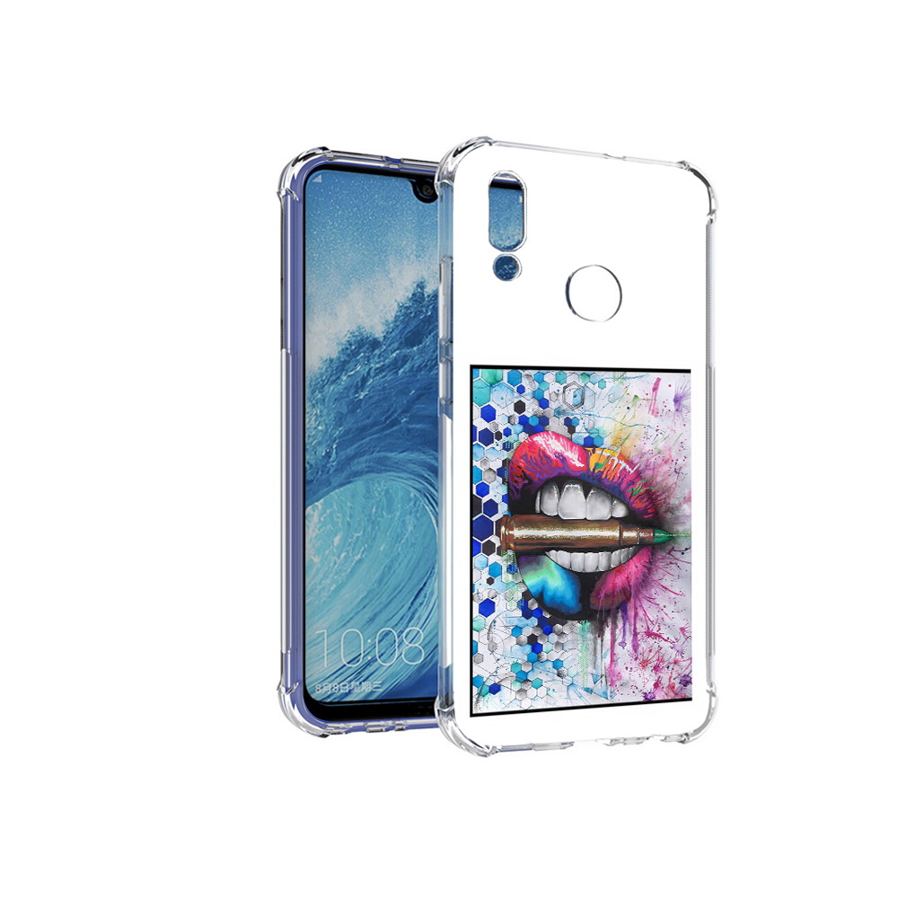 

Чехол MyPads Tocco для Huawei P Smart (2019) разноцветные губы с пулей, Прозрачный, Tocco