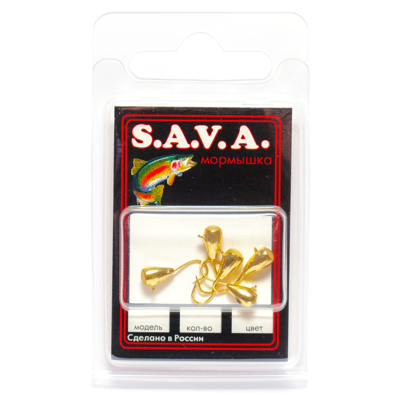 фото Мормышка s.a.v.a капля с ушком и фосфором, золото, 4 мм sava