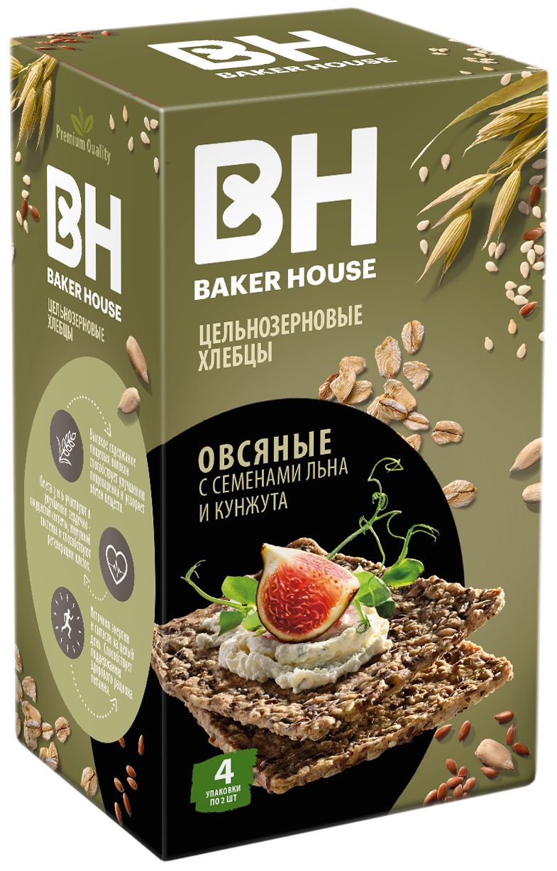 

Хлебцы овсяные Baker House цельнозерновые лен-кунжут 180 г