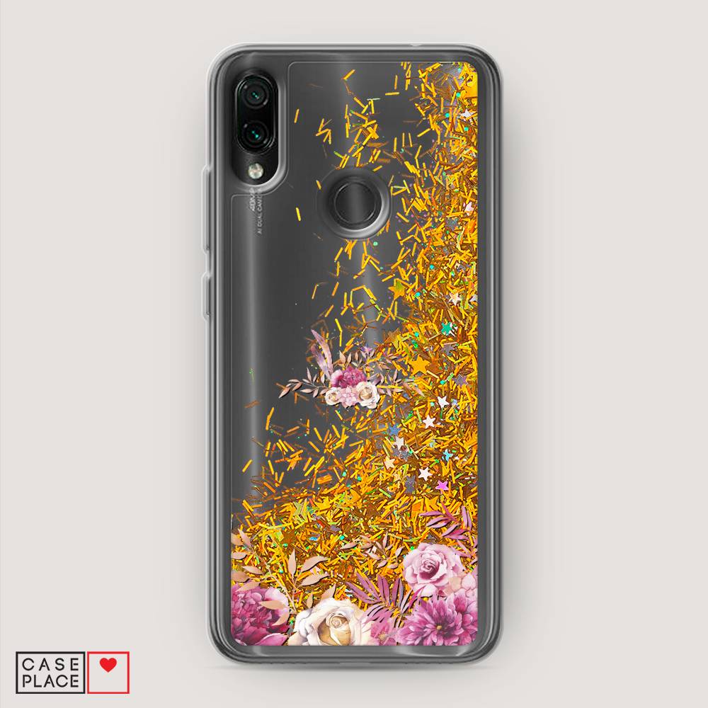 

Жидкий чехол с блестками "Нежные розовые цветы" на Xiaomi Redmi 7, 35090-1