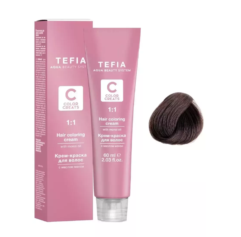Купить Крем-краска для волос Tefia ABS с маслом монои 5.3 светлый брюнет золотистый, 60 мл