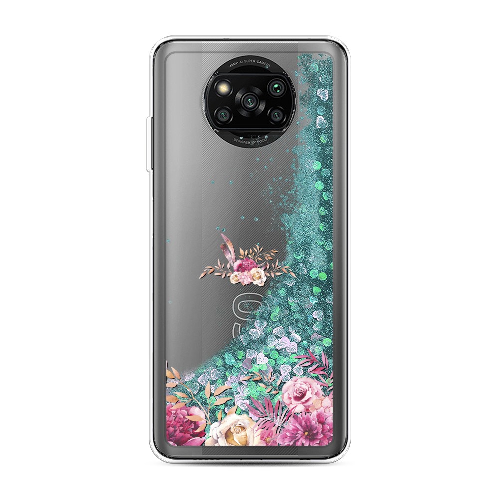 

Жидкий чехол с блестками "Нежные розовые цветы" на Xiaomi Poco X3 Pro, 310695-1