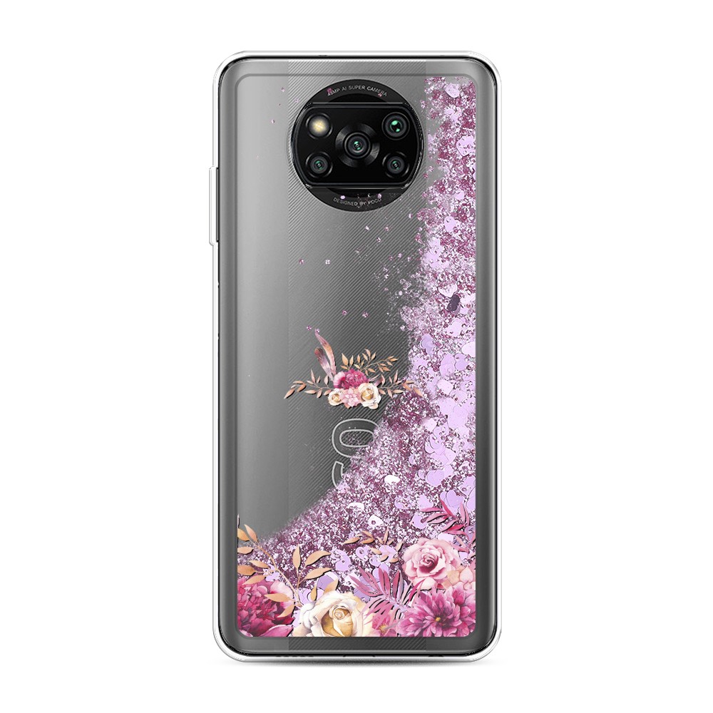 

Жидкий чехол с блестками "Нежные розовые цветы" на Xiaomi Poco X3 Pro, 310694-1