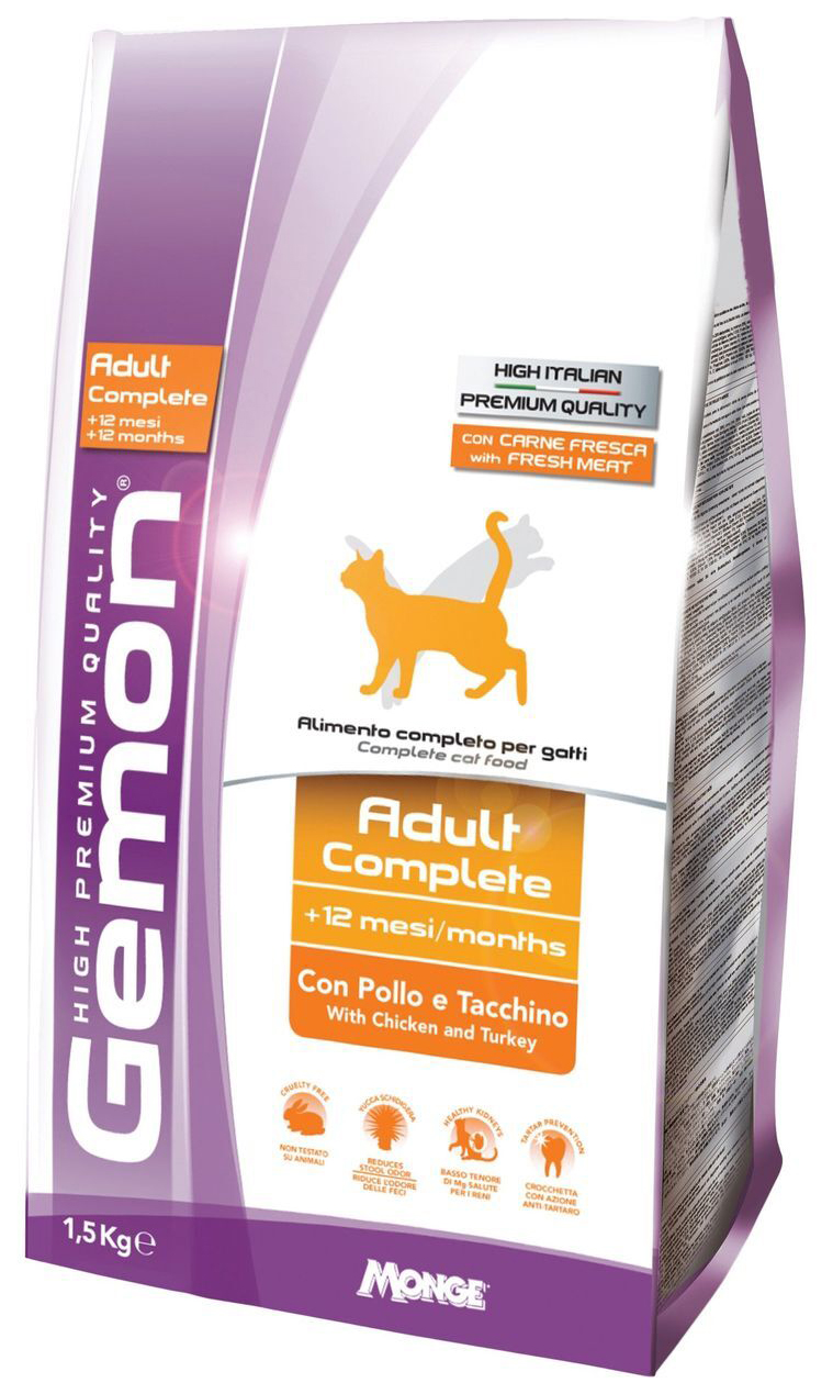

Сухой корм для кошек Gemon Adult Complete курица и индейка, 8 шт по 1,5 кг