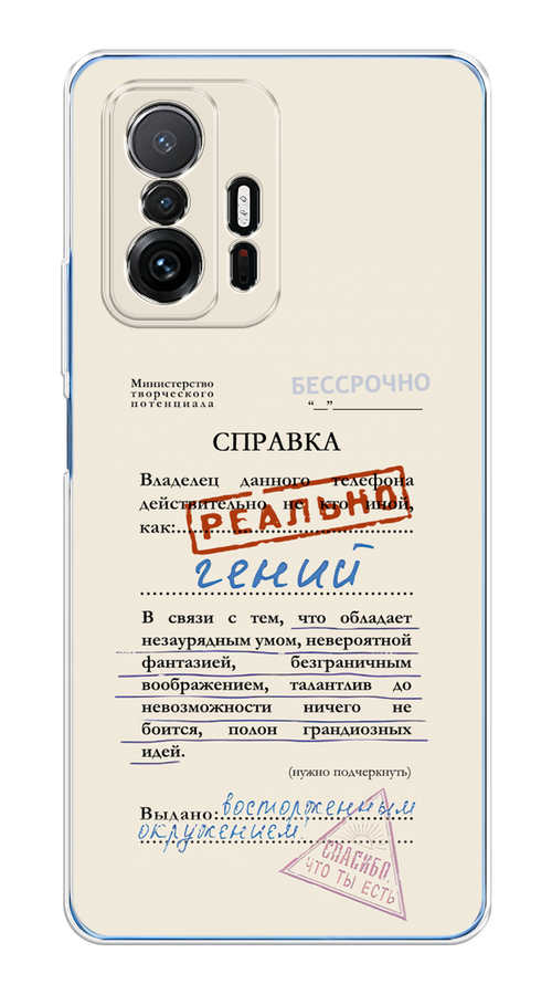 

Чехол на Xiaomi Mi 11T/11T Pro "Справка о гениальности", Розовый;синий;красный;черный, 313750-1