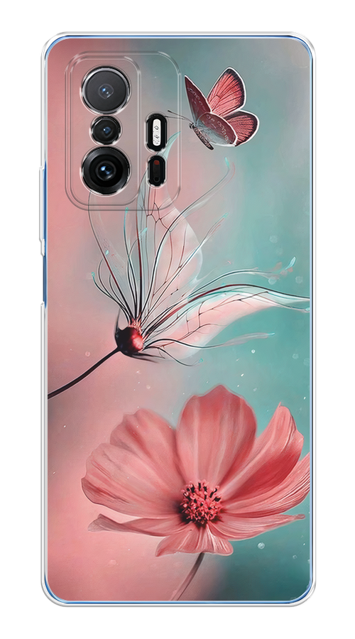 

Чехол на Xiaomi Mi 11T/11T Pro "Бабочка и цветок", Голубой;розовый, 313750-1