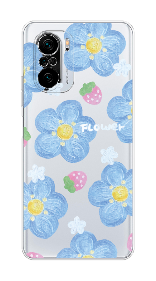 

Чехол на Xiaomi Poco F3/Redmi K40/Mi 11i "Цветы и клубники", Прозрачный;голубой;белый, 310950-1
