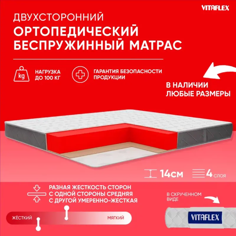 

Ортопедический беспружинный матрас Vitaflex Anatomic 13V Sk 100x200, Белый;серый, Anatomic 13V Sk