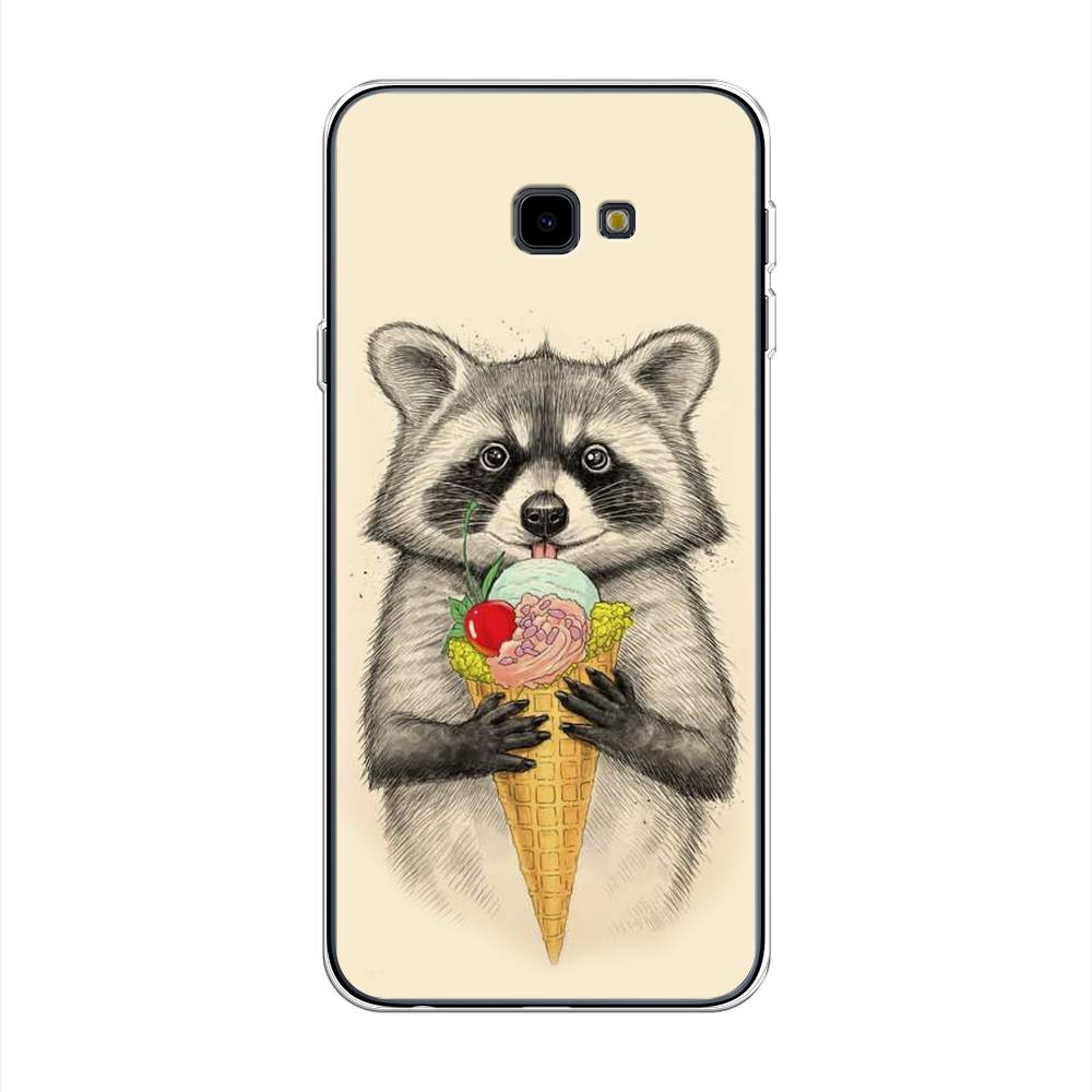 

Чехол Awog на Samsung Galaxy J4 + "Енот с мороженым", Бежевый;серый, 26850-10