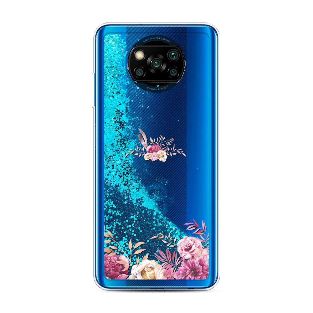 

Жидкий чехол с блестками "Нежные розовые цветы" на Xiaomi Poco X3 NFC, 39293-1