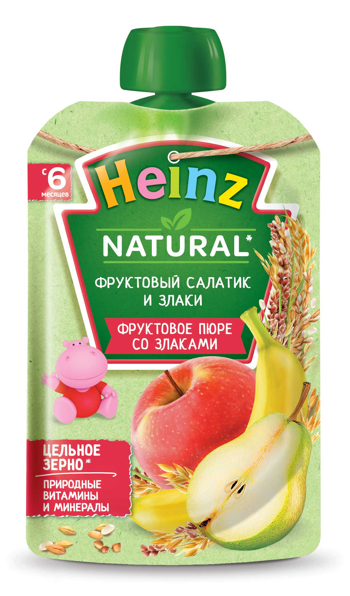 Пюре фруктовое Heinz Фруктовый салатик и злаки с 6 мес. 90 г, 1 шт. пюре heinz фруктовый салатик 80г 76017566