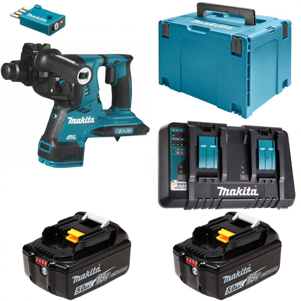 фото Перфоратор аккумуляторный makita dhr282jupte sds+ 2,8дж 36в li-ion 2х5ач, з/у