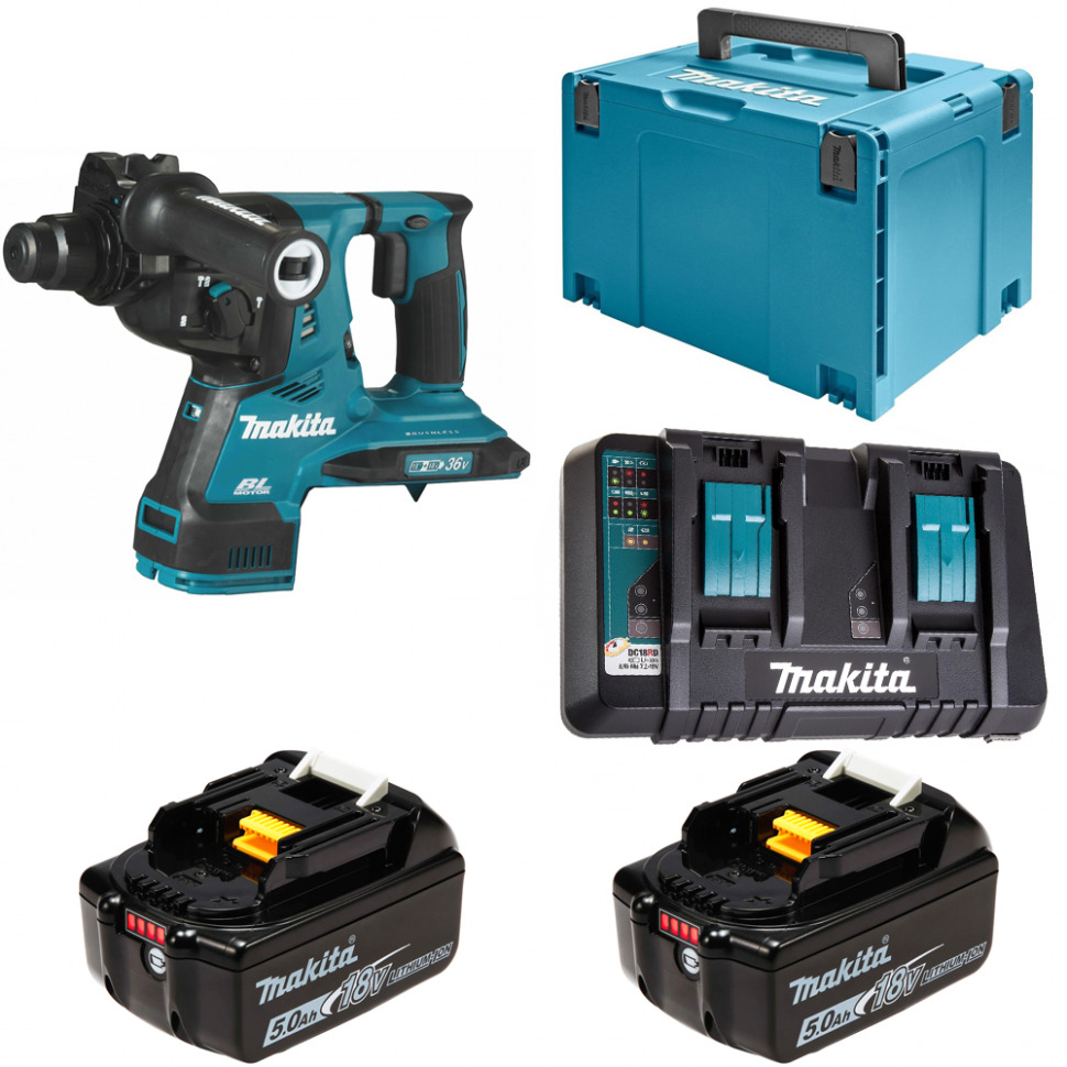 фото Перфоратор аккумуляторный makita dhr282jpte sds+ 2,8дж 36в li-ion 2х5ач, з/у