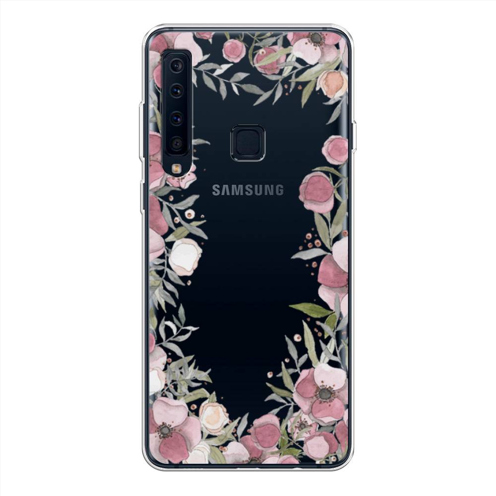 

Чехол Awog на Samsung Galaxy A9 2018 "Розовая цветочная рамка", Розовый;зеленый, 26650-8