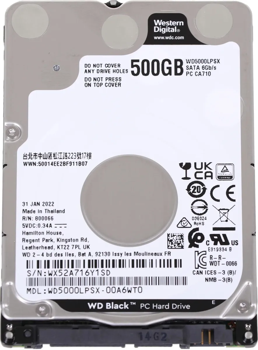 Жесткий диск WD Black WD5000LPSX, 500ГБ, HDD, SATA III, 2.5" 100048117126