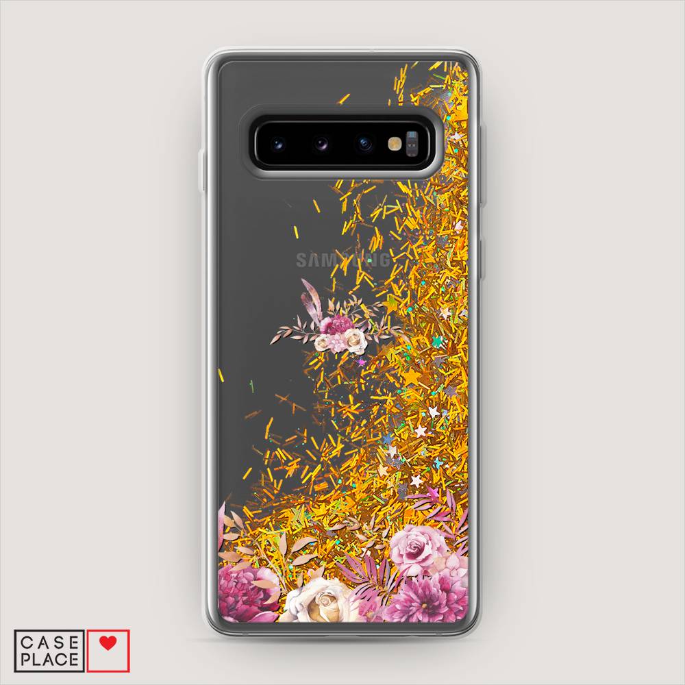

Жидкий чехол с блестками "Нежные розовые цветы" на Samsung Galaxy S10 +, 27190-1