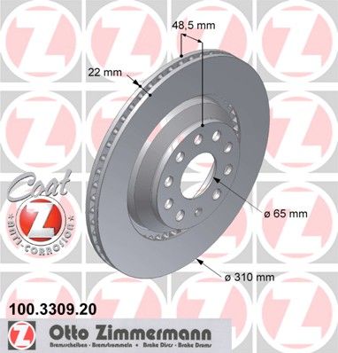 

100.3309.20 диск тормозной задний Audi A3/S3 3.2 03>, VW Passat 1.4-3.2 06>