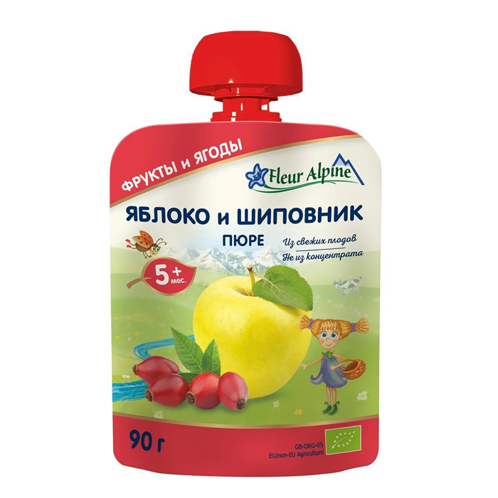 Пюре фруктовое Fleur Alpine Яблоко и шиповник с 5 месяцев 90 г, 1 шт. пюре fleur alpine яблоко тыква морковь и киноа с 8 месяцев 120г 1 шт