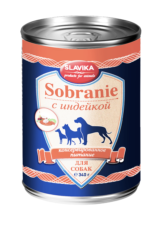 Влажный корм для собак SLAVIKA SOBRANIE с индейкой, 12 шт по 340 гр
