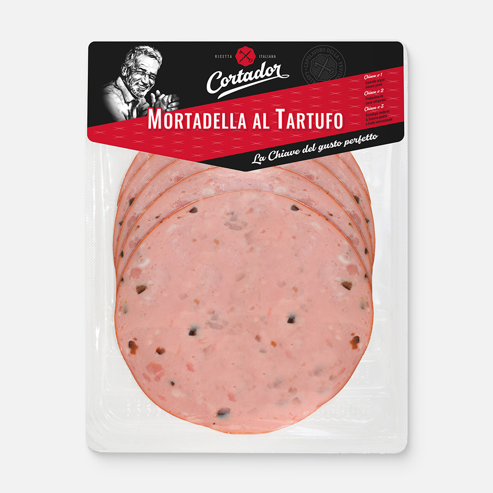

Варёная колбаса Cortador, Mortadella al Tartufo, нарезка, 170 г