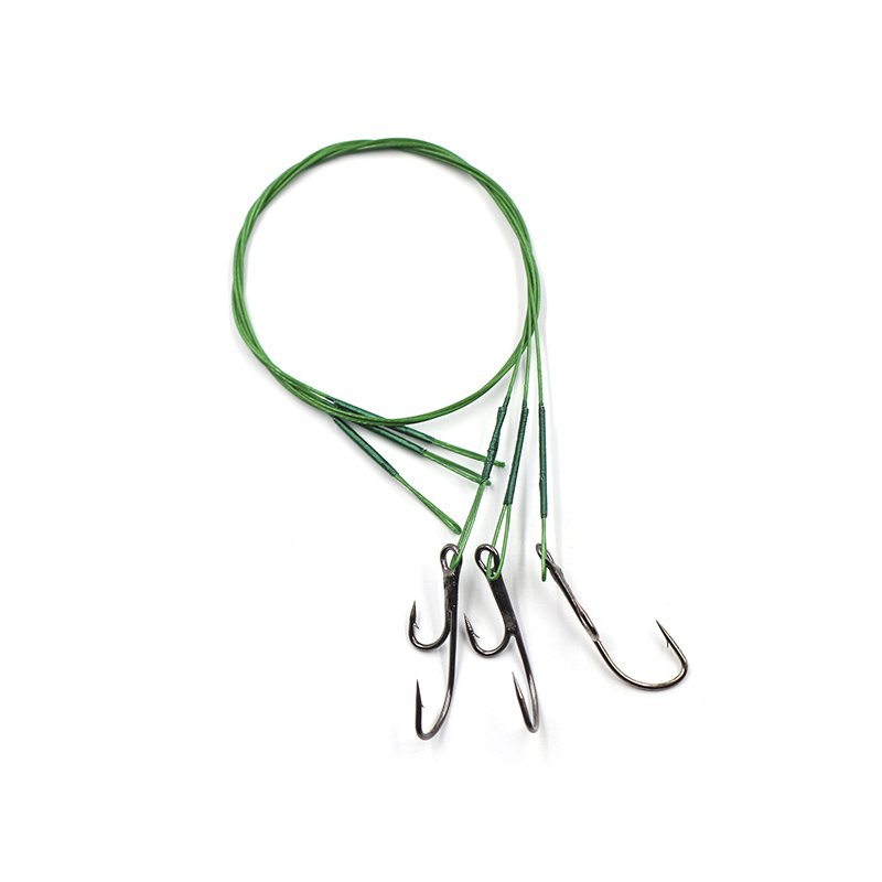 Поводок стальной NAMAZU Leader 1х7 Nylon Coated Green, d-0,42 мм, L-30 см, с двойным крючк