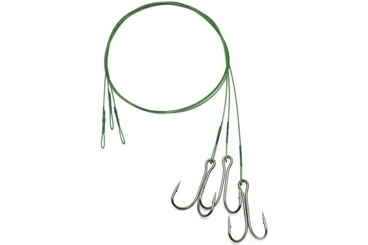 Поводок стальной NAMAZU Leader 1х7 Nylon Coated Green, d-0,42 мм, L-20 см, с двойным крючк