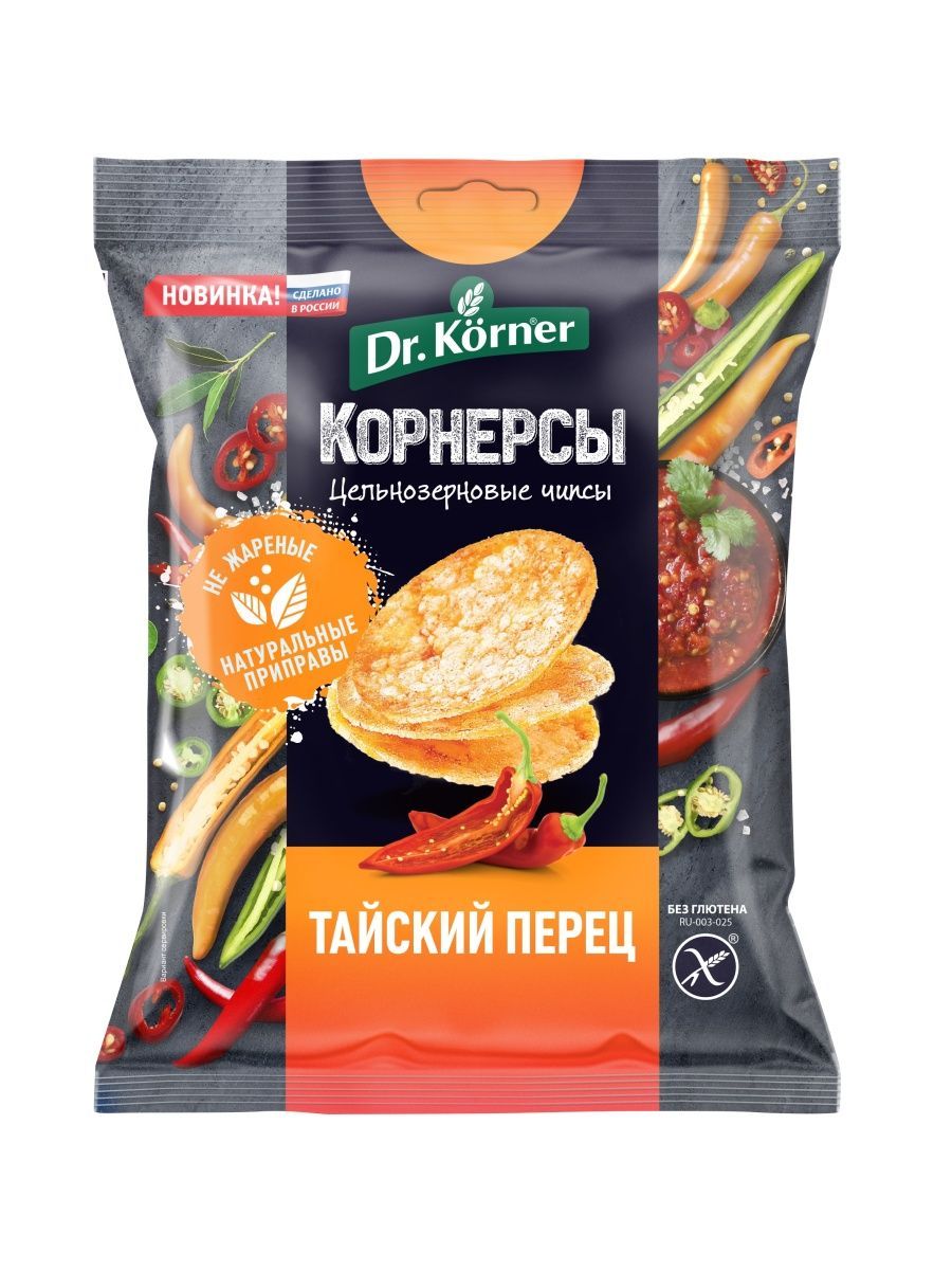 Чипсы цельнозерновые кукурузно-рисовые Dr.Korner с тайским острым сладким перцем 50 г