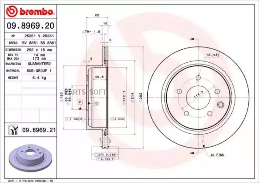 

Тормозной диск Brembo 09896920
