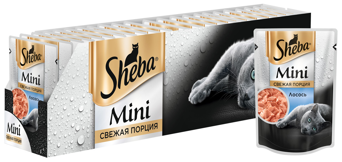 фото Влажный корм для кошек sheba mini мини порция c лососем, 33 шт по 50г