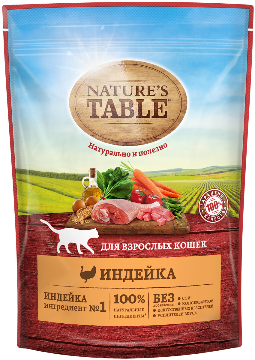 

Сухой корм для кошек Nature's Table, индейка, 0,19кг, индейка 0,19 кг