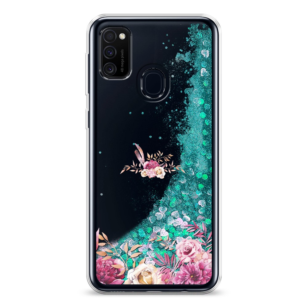 

Жидкий чехол с блестками "Нежные розовые цветы" на Samsung Galaxy M21, 29795-1