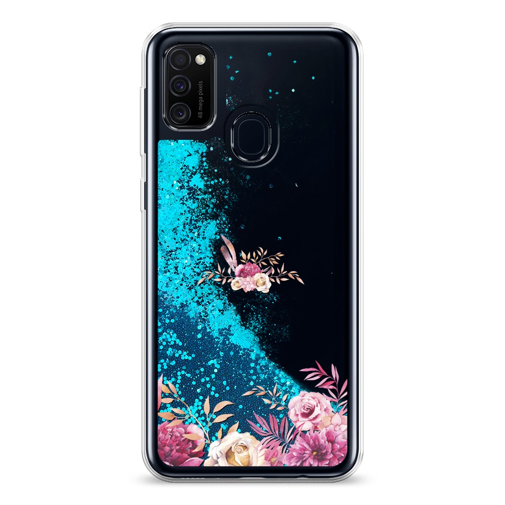 

Жидкий чехол с блестками "Нежные розовые цветы" на Samsung Galaxy M21, 29793-1