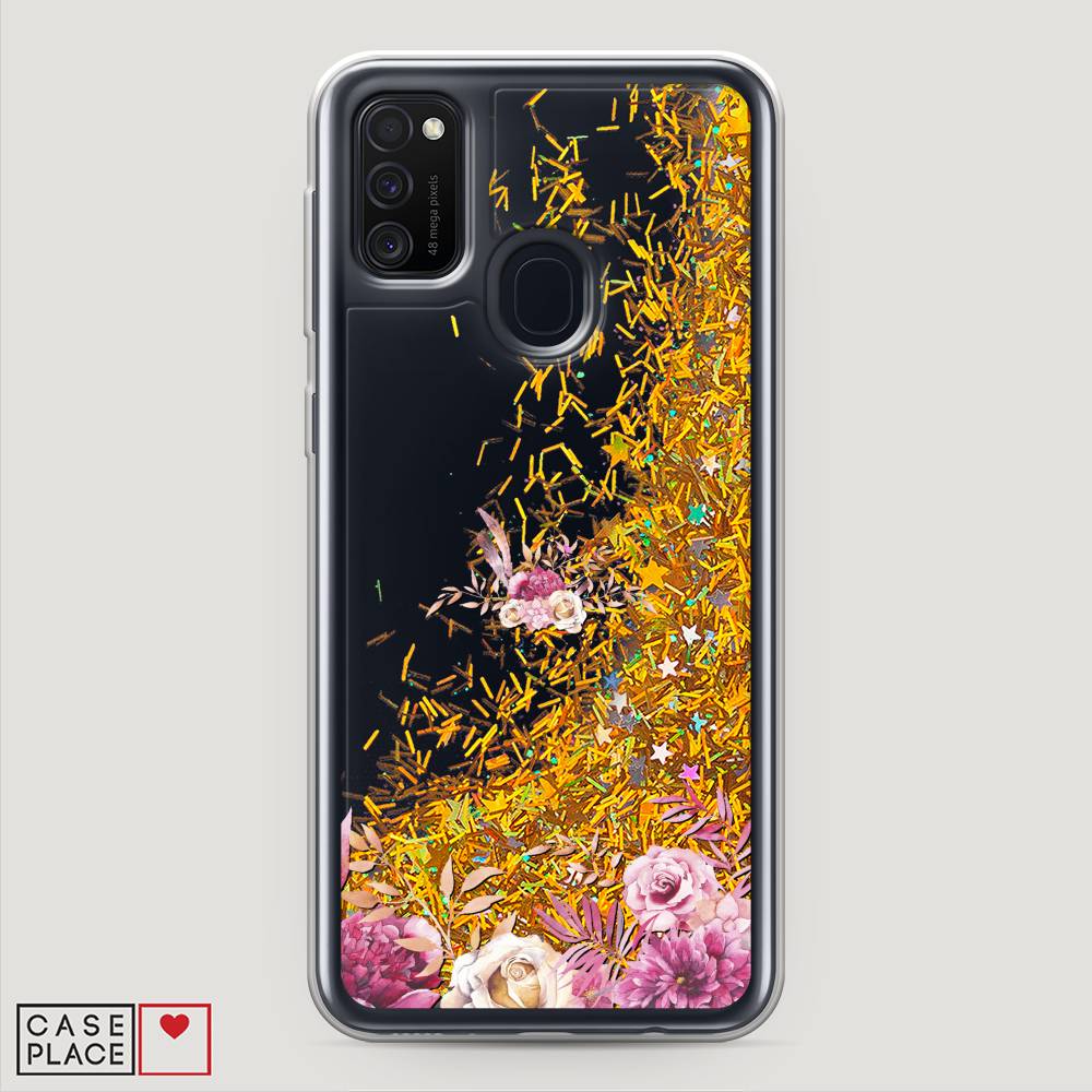 

Жидкий чехол с блестками "Нежные розовые цветы" на Samsung Galaxy M21, 29790-1
