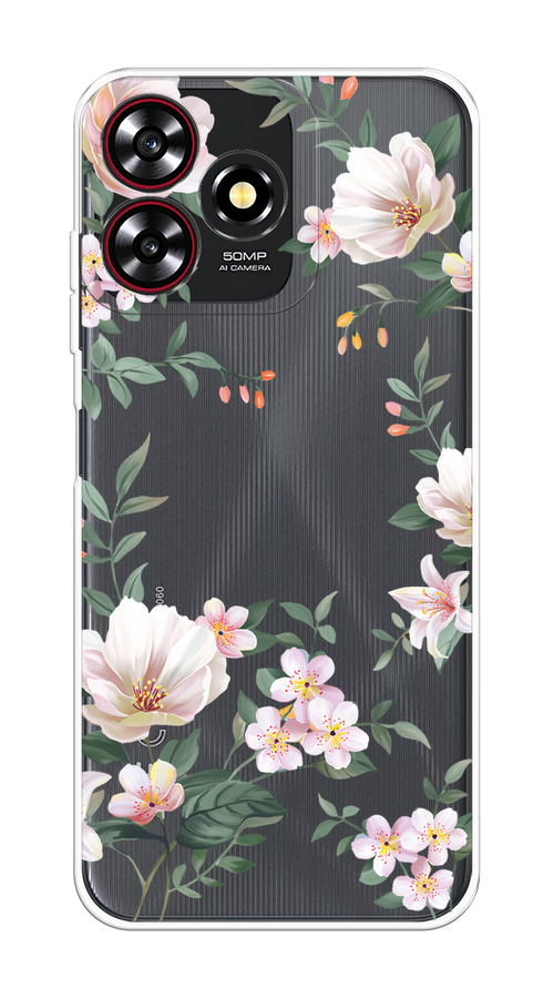 

Чехол на ZTE Blade V50 Smart "Beautiful white flowers", Бежевый;зеленый, 136550-1