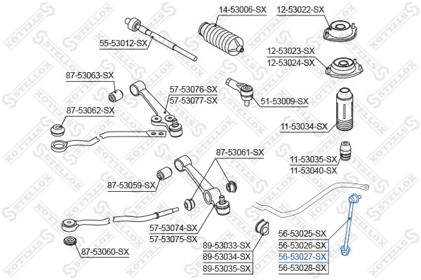 

56-53027-SX тяга стабилизатора переднего левая KIA Rio 02> 020708>