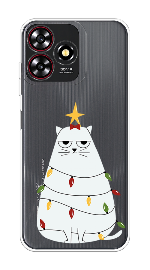 

Чехол на ZTE Blade V50 Smart "Котик в гирлянде", Белый;красный;желтый, 136550-1