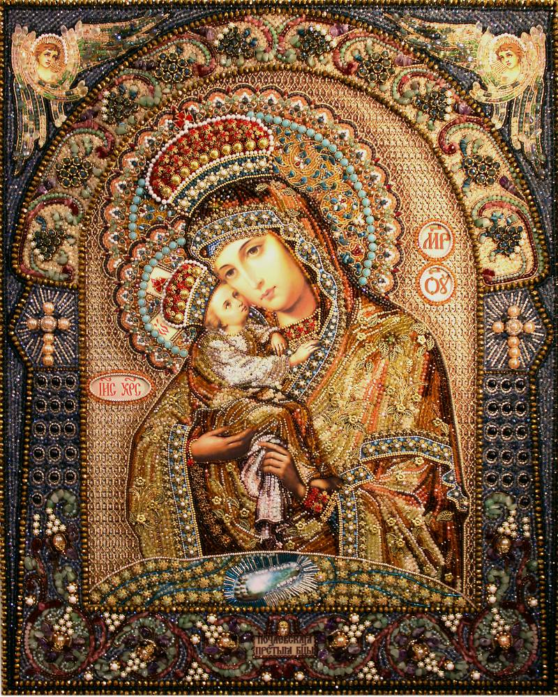 фото Набор для вышивания хруст бусинами и камн образа в каменьях почаевская икона божией матери
