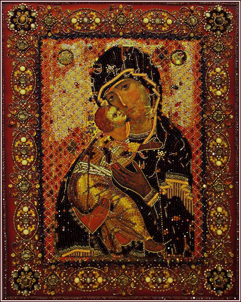 фото Набор для вышивания хруст бусинами и камнями владимирская божия матерь храмовая икона образа в каменьях