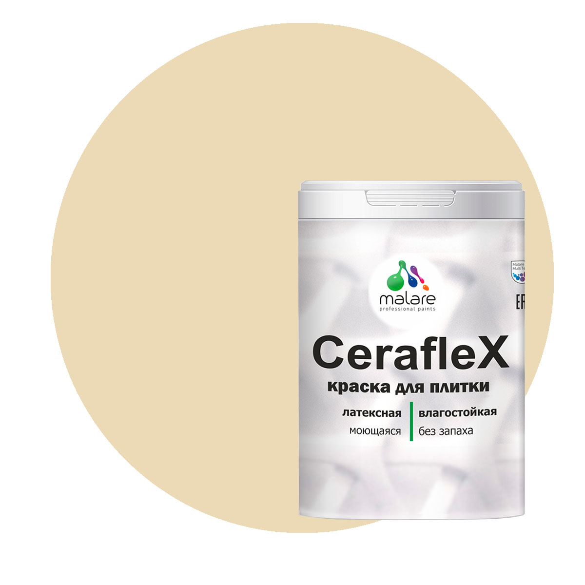 Краска Malare Ceraflex для кафельной плитки и стен в ванной, бежевый, 1 кг