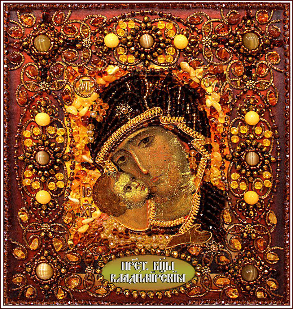 фото Набор для вышивания хруст бусинами и камнями образа в каменьях богородица владимирская